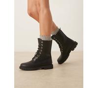 Timberland - Scarponcini stringati da 8" impermeabili in pelle pieno fiore neri-Nero 38
