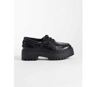 Timberland Stone Street platform scarpe da barca a 3 occhielli nere in pelle pieno fiore-Nero 38