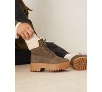 Timberland - Stone Street - Stivali da 6" marrone scuro in pelle con interno in pile borg e suola platform 41