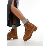 Timberland - Stone Street - Stivali stringati in pelle color grano con suola rialzata e 7 paia di occhielli-Marrone 40