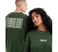 Timberland - T-shirt oversize verde scuro con logo ripetuto - In esclusiva per ASOS 114-119 CM