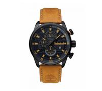 Timberland TBL14816JLB02 Henniker II Men's Watch - 46mm Black Stainless Steel Case, Brown Leather Strap, Dual Time, Day-Date, 5 ATM Water Resistance