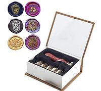 Timbri di Sigillo Retro Set Con 6 Sigillo Ottone, Lumini Cera, Cucchiaio, Cofanetto Regalo - Kit Timbro per Cera di Hogwarts Magia