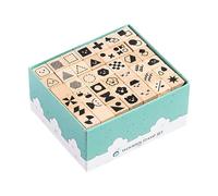 Timbri in legno - Set di timbri fai da te per bambini, set di giocattoli da stampa geometrici, per un set di 42 per scrapbooking, artigianato per bambini, fai da te, scuola, aula