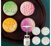Timbri manuali Utensili da pasticceria Macchina pe Set di stampi for Mooncake a forma di fiore 3D con 4 timbri floreali bianchi da 30 g, 50 g e 63 g(63g)