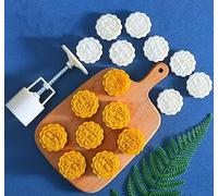 Timbri manuali Utensili da pasticceria Macchina pe Stampo for torta di luna fai da te, timbri for biscotti a forma di fiore, bianchi, confezione da 8 pezzi da 50 g(B)