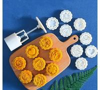 Timbri manuali Utensili da pasticceria Macchina pe Stampo for torta di luna fai da te, timbri for biscotti a forma di fiore, bianchi, confezione da 8 pezzi da 50 g(C)