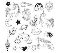 Timbri Stampo + inchiostratore nero - Funny - Unicorni - 2-5 cm - 19 pezzi