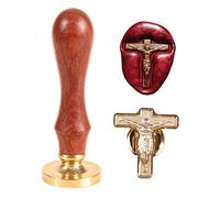 Timbro 3D per sigillo di ceralacca con croce di Gesù, per chiesa, matrimonio, cristiani, luoghi di culto, kit di sigillo pasquale con manico in legno retrò per busta, bottiglia, idea creativa