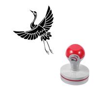 Timbro autoinchiostrante per agenda, rotondo, 4,1 cm, motivo: gru con | Gru a medio volo con ali, texture e gambe di piume, inchiostro nero. Per diario, scrapbooking, creazione di biglietti