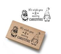 Timbro di Natale - motivo: gnomo - We wish you a merry Christmas - Dimensioni 62 x 30 mm - PR032 - Timbro in legno e gomma per il fai da te, timbri natalizi