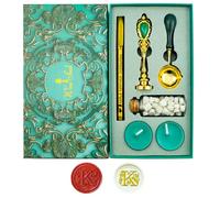 Timbro Ioggtser per Sigilli di Cera - Set Alfabeto K con Impugnatura in Ferro, 60 Perle di Cera, Cucchiaio, 2 Candele, Penna