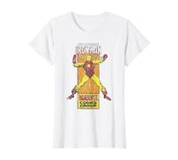 Timbro Laterale a Fumetti retrò Marvel The Invincible Iron Man Maglietta, Donna, Bianco, XS
