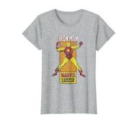 Timbro Laterale a Fumetti retrò Marvel The Invincible Iron Man Maglietta, Donna, Grigio Melange, S