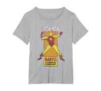 Timbro Laterale a Fumetti retrò Marvel The Invincible Iron Man Maglietta, Donna Plus-Size, Grigio Melange, 3X