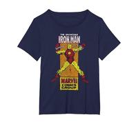 Timbro Laterale a Fumetti retrò Marvel The Invincible Iron Man Maglietta, Donna Plus-Size, Navy, 5X