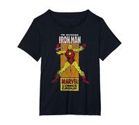 Timbro Laterale a Fumetti retrò Marvel The Invincible Iron Man Maglietta, Donna Plus-Size, Nero, 3X