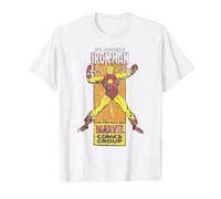 Timbro Laterale a Fumetti retrò Marvel The Invincible Iron Man Maglietta, Uomo, Bianco, XXL
