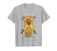 Timbro Laterale a Fumetti retrò Marvel The Invincible Iron Man Maglietta, Uomo, Grigio Melange, 4XL