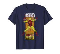 Timbro Laterale a Fumetti retrò Marvel The Invincible Iron Man Maglietta, Uomo, Navy, L