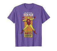 Timbro Laterale a Fumetti retrò Marvel The Invincible Iron Man Maglietta, Uomo, Viola mélange, 3XL