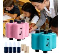 Timbro matematico 4 in 1, timbro a rullo per problemi di matematica per bambini, esercizi casuali di addizione, sottrazione, moltiplicazione e completamento di frasi (pink+blue)