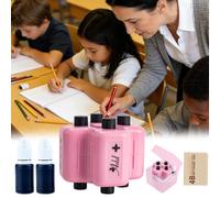 Timbro matematico 4 in 1, timbro a rullo per problemi di matematica per bambini, esercizi casuali di addizione, sottrazione, moltiplicazione e completamento di frasi (pink)