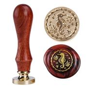 Timbro per ceralacca a forma di cavalluccio marino celtico, 2,5 cm, testa in ottone vintage retrò con 1 manico in legno, che rappresenta la forza, simboleggia buona fortuna e potenza