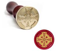 Timbro per ceralacca con elemento celtico, motivo Illuminati, con teste in ottone rimovibili e manico in legno, per buste, inviti, decorazione per matrimoni, biglietti regalo (croce con nodo celtico)