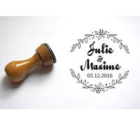 Timbro per matrimonio personalizzato stile country diametro 3 cm, motivo corona di fiori, realizzato su misura in Francia