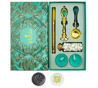 Timbro per sigilli cera JoGgtser Alfabeto A Set di timbri a cera con impugnatura in ferro, 60 pezzi di perle, 1 cucchiaio per sciogliere, 2 candele