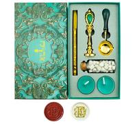 Timbro per sigilli di cera, Ioggtser Alfabeto E Set di timbri a cera con impugnatura in ferro, 60 pezzi di perle di cera, 1 cucchiaio per sciogliere la cera, 2 candele, 1 penna a cera