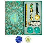 Timbro per sigilli di cera, Ioggtser Alfabeto G Set di timbri a cera con impugnatura in ferro, 60 pezzi di perle di cera, 1 cucchiaio per sciogliere la cera, 2 candele, 1 penna a cera