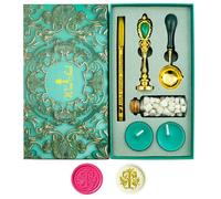 Timbro per sigilli di cera, Ioggtser Alfabeto T Set di timbri a cera con impugnatura in ferro, 60 pezzi di perle di cera, 1 cucchiaio per sciogliere la cera, 2 candele, 1 penna a cera