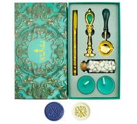 Timbro per Sigilli di Cera Ioggtser - Set Alfabeto X con Impugnatura in Ferro, 60 Perle, Cucchiaio per Sciogliere, 2 Candele, 1 Penna