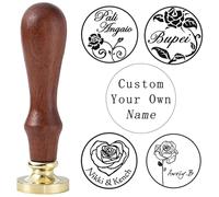 Timbro personalizzato per sigilli di ceralacca - Personalizzati nomi/iniziali timbri di ceralacca con rose, fiori. Utilizzato per inviti di nozze, decorazioni per bottiglie di vino