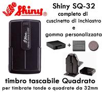 Timbro Personalizzato Shiny S Q32 completo, 32X32 mm, portatile, tascabile