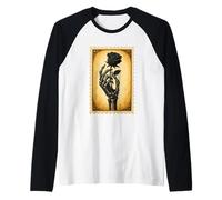 Timbro scheletro mano con rosa nera Maglia con Maniche Raglan