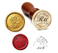 Timbro Sigillo di Cera Personalizzato, Sigillo in Ottone con Manico in Legno, Design per il Tuo Logo, Ceralacca con Lettere, Logo e Fiori Botanici, per Matrimoni, Inviti, Buste, Confezioni Regalo