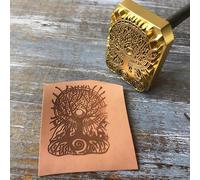 Timbro termico in ferro con logo personalizzato in legno, con manico in legno (2,5 x 2,5 cm)