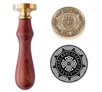 Timbro vintage celtico con sigillo di ceralacca con scudo celtico decorato con antico modello europeo norvegese vichingo corvo rune vegvisir amuleto 53,9 g testa 30 mm con manico in legno