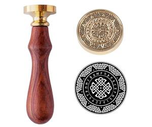 Timbro vintage celtico con sigillo di ceralacca con scudo celtico decorato con antico modello europeo norvegese vichingo corvo rune vegvisir amuleto 53,9 g testa 30 mm con manico in legno
