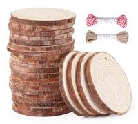 Timburst 30 fette di legno rotonde per artigianato, fori rotondi in legno da 5-6 cm, con spago, cerchi in legno per artigianato, bruciare, dipingere, fai da te, decorazioni natalizie, matrimoni, feste