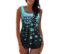Time After Time Paratone tankini set costume da bagno costume da bagno digitale bikini strap costume da bagno donna vestito taglia stampa bikini split regolabile plus costumi da bagno tankini set top uomo fiori, E-Blu, XL
