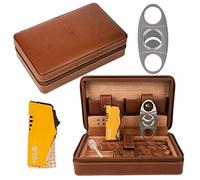 Time C club Portasigaro portatile in pelle a 4 dita, con tagliasigari e umidificatore, regalo di compleanno, regalo per la festa del papà 581