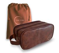 Time Dime Beauty case da uomo di alta qualità con coulisse - Organizer da viaggio in pelle resistente all'acqua per rasatura, toelettatura e igiene essenziale, Marrone castagno, 9.8 x 5.1 x 4.5 inches