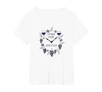 Time for Wine O'Clock - Elegante Amante del Vino Maglietta, Donna Plus-Size, Bianco, 2X