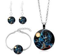 Time Gemstone Jewelry Set,Taro Horror Personality Halloween Art,Double-Sided Rotation Stud Earring Suit European And American Necklace Jewelry Crystal Pendant Sweater Chain Fashion Gift