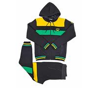 Time Is Money Jamaica National - Set tuta da ginnastica, con cappuccio e giacca e pantaloni da jogging, colore: nero con strisce gialle e verdi, Nero , XXL
