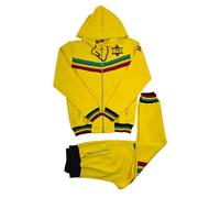 Time Is Money Tuta da uomo con cappuccio, doppia Rasta Stripes, giacca e pantaloni jog pants, Giallo, S